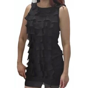 Adrianna Papell Black Ruffle Front‎ Sleeveless Chiffon Mini Dress Womens Size 10